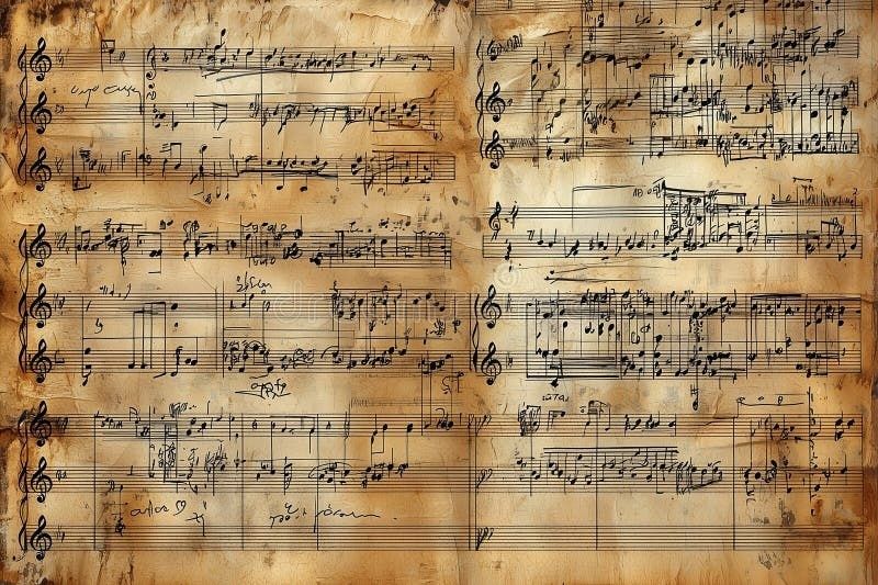 Vergilbte handschriftliche Partitur mit barocken Noten und Korrekturen
