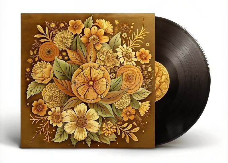 Schallplatte mit floral gestaltetem, goldbraunem Plattencover